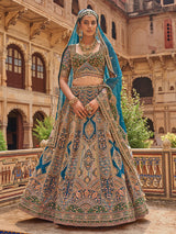 Rama blue structured mughal women bridal lehenga choli