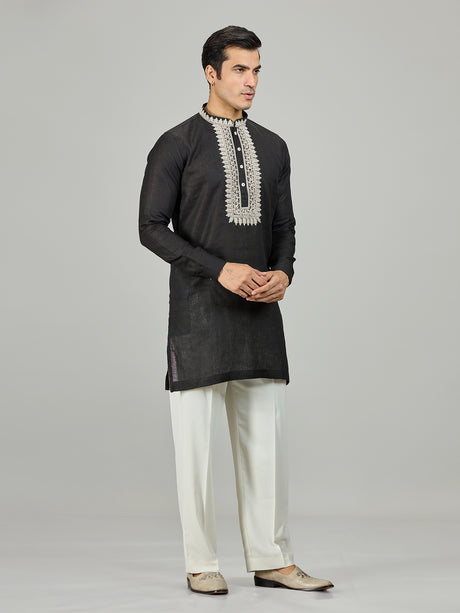 Black classic embroidered premium men kurta suit