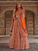 Orange mughal floral women bridal lehenga choli