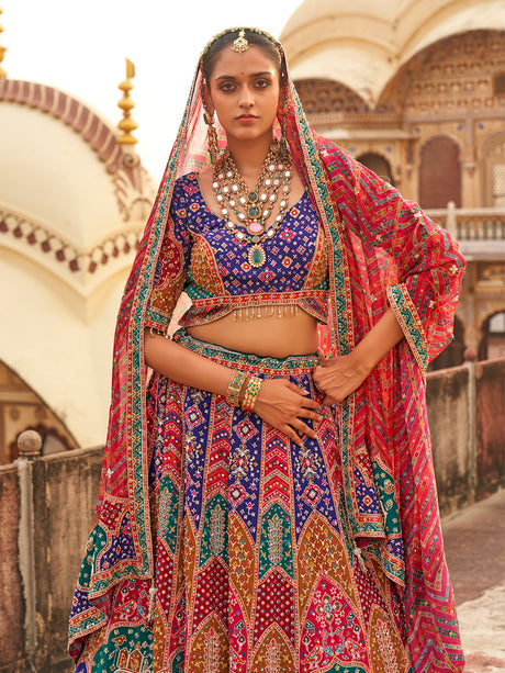 Multicolour royal motif women bridal lehenga choli