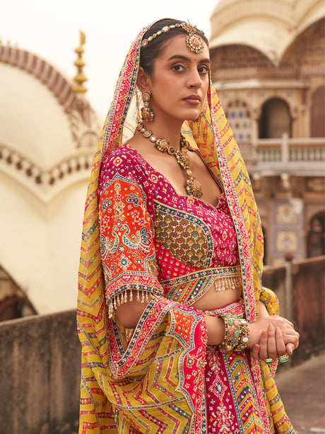 Yellow royal elephant motif women bridal lehenga choli