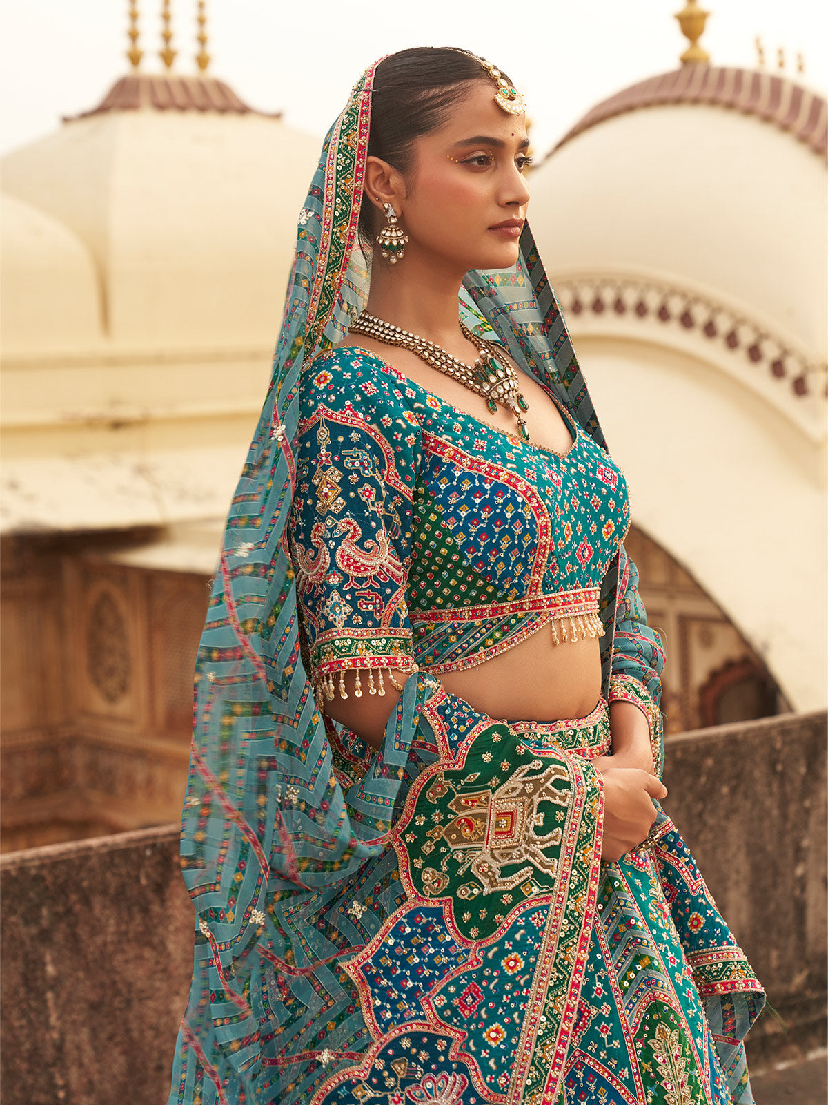 Rama blue royal jharokha women bridal lehenga choli