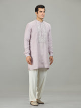 Lilac purple royal botanical linen men kurta suit