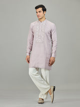 Lilac purple royal botanical linen men kurta suit