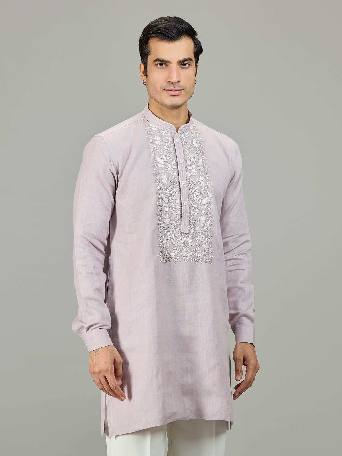 Lilac purple royal botanical linen men kurta suit