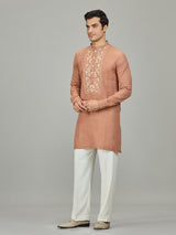 Rust peach kashmiri botanical linen men kurta suit