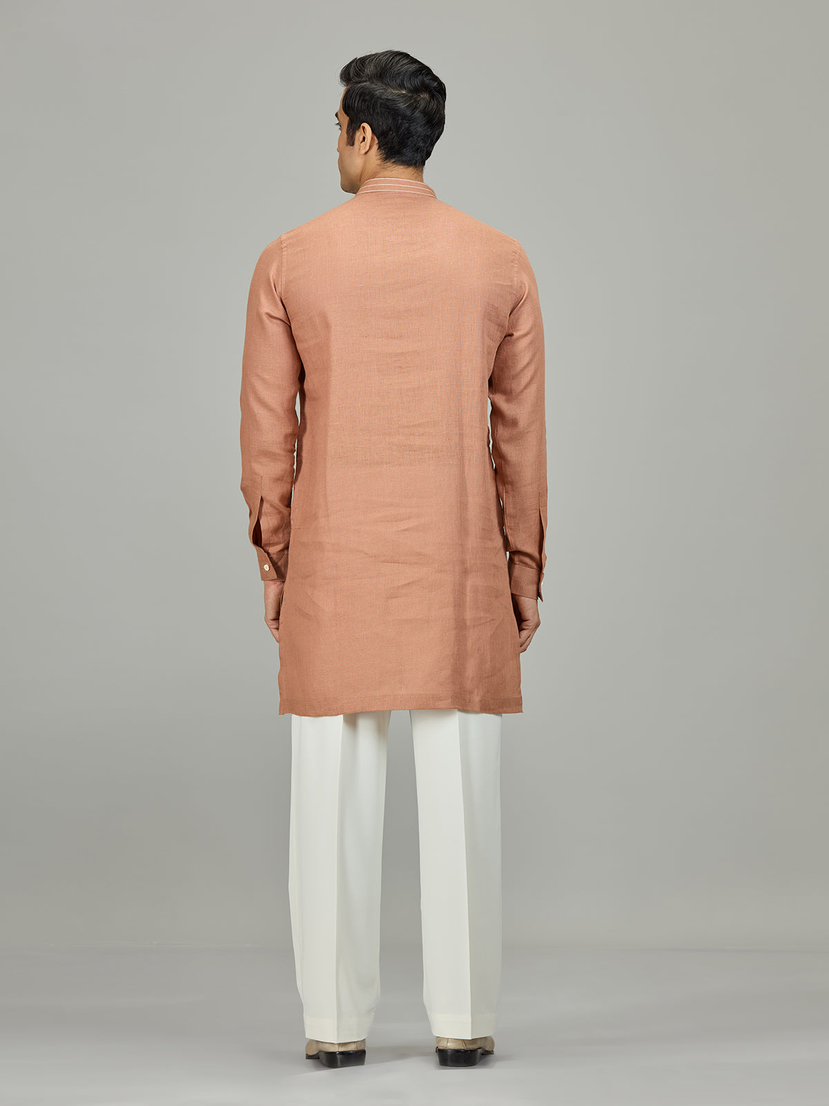 Rust peach kashmiri botanical linen men kurta suit