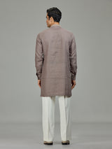 Grey leaf motif zardosi linen men kurta suit