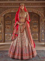 White patola inspired women bridal lehenga choli