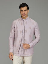 Lilac purple festive paisley linen waistcoat set