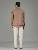 Brown classic booti linen nehru jacket set