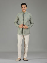 Pista green royal embroidered linen waistcoat set
