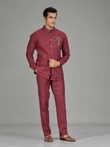 Dusty red heritage nehru jacket linen set