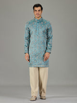 Pastel blue textured festive men kurta suit