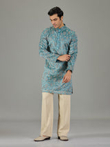 Pastel blue textured festive men kurta suit