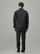 Black heritage owl motif linen nehru jacket set