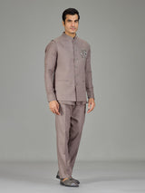 Dusty onion pink floral linen nehru jacket set