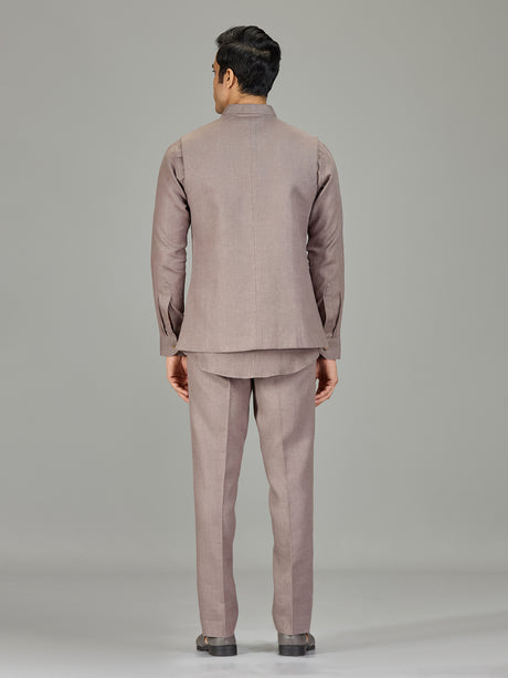 Dusty onion pink floral linen nehru jacket set