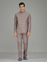 Dusty onion pink floral linen nehru jacket set