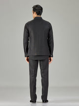 Black modern peacock embroidered linen waistcoat set