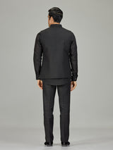 Black antique medallion linen nehru jacket set