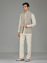 Grey textured grid linen waistcoat set