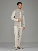 Grey textured grid linen waistcoat set