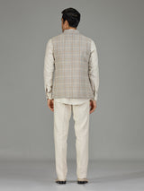 Grey textured grid linen waistcoat set