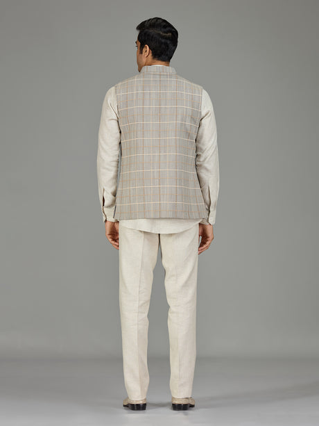 Grey textured grid linen waistcoat set