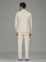 Cream botanical spray zardosi linen waistcoat set