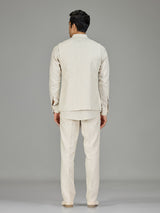 Cream signature floral medallion linen nehru jacket set