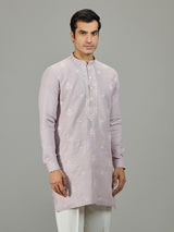 Lilac purple designer linen men kurta