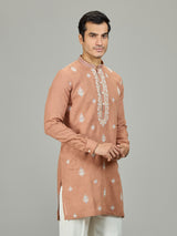Rust peach botanical linen men kurta