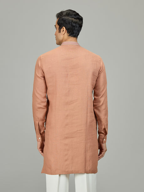 Rust peach botanical linen men kurta