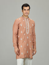 Rust peach botanical linen men kurta