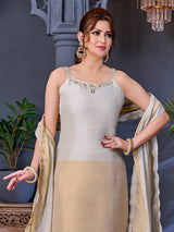 Gold and white shimmer salwar suit with zardosi embellishments
