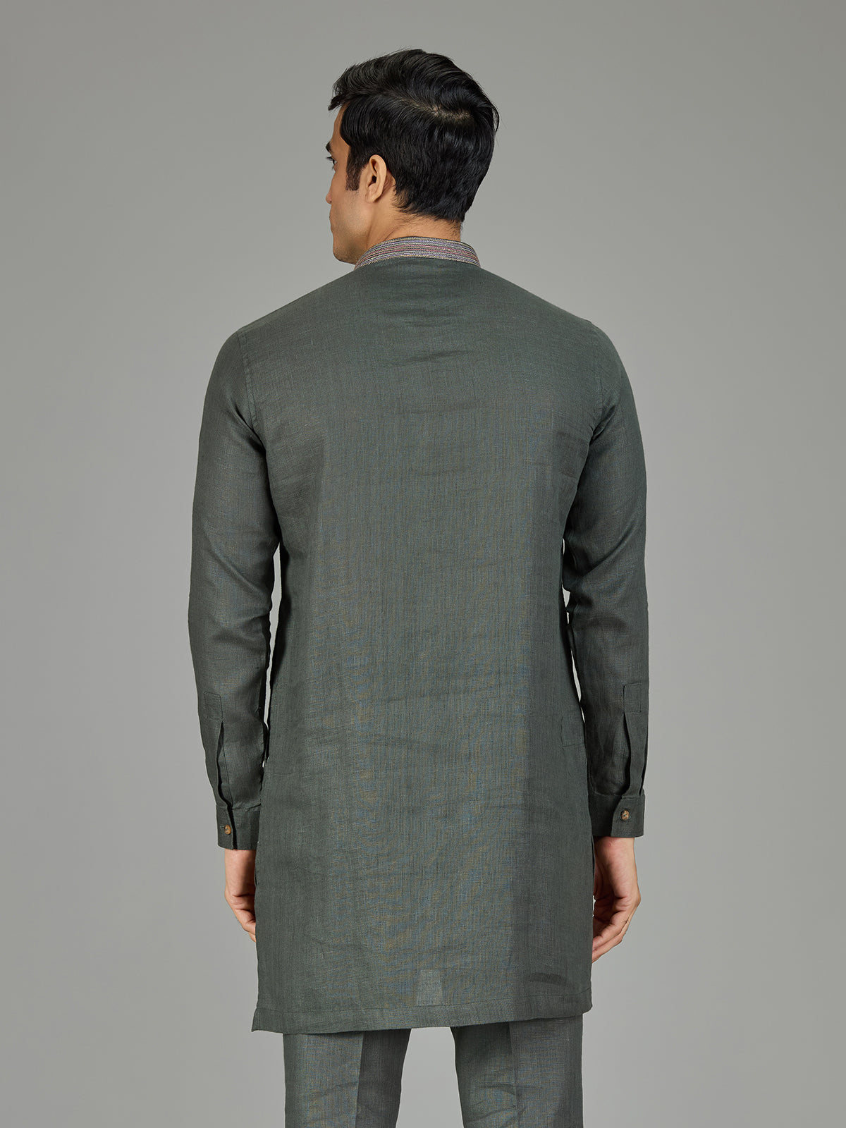 Green attractive floral linen men kurta