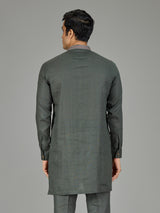 Green attractive floral linen men kurta
