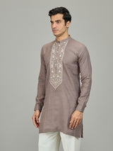 Grey stylish botanical linen men kurta
