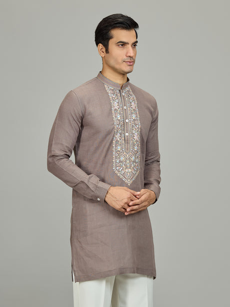 Grey stylish botanical linen men kurta