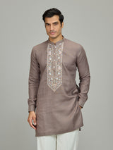 Grey stylish botanical linen men kurta