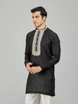 Black signature chikan zardosi linen men kurta