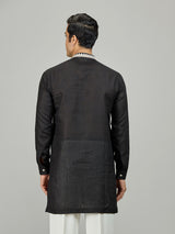 Black signature chikan zardosi linen men kurta