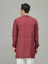 Maroon traditional zardosi linen men kurta