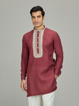 Maroon traditional zardosi linen men kurta
