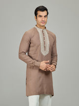 Brown heritage chikan linen men kurta