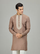 Brown heritage chikan linen men kurta