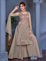 Pastel grey salsa silk salwar suit with gota embellishments