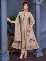 Beige vichitr silk salwar suit with embroidered butti detailing