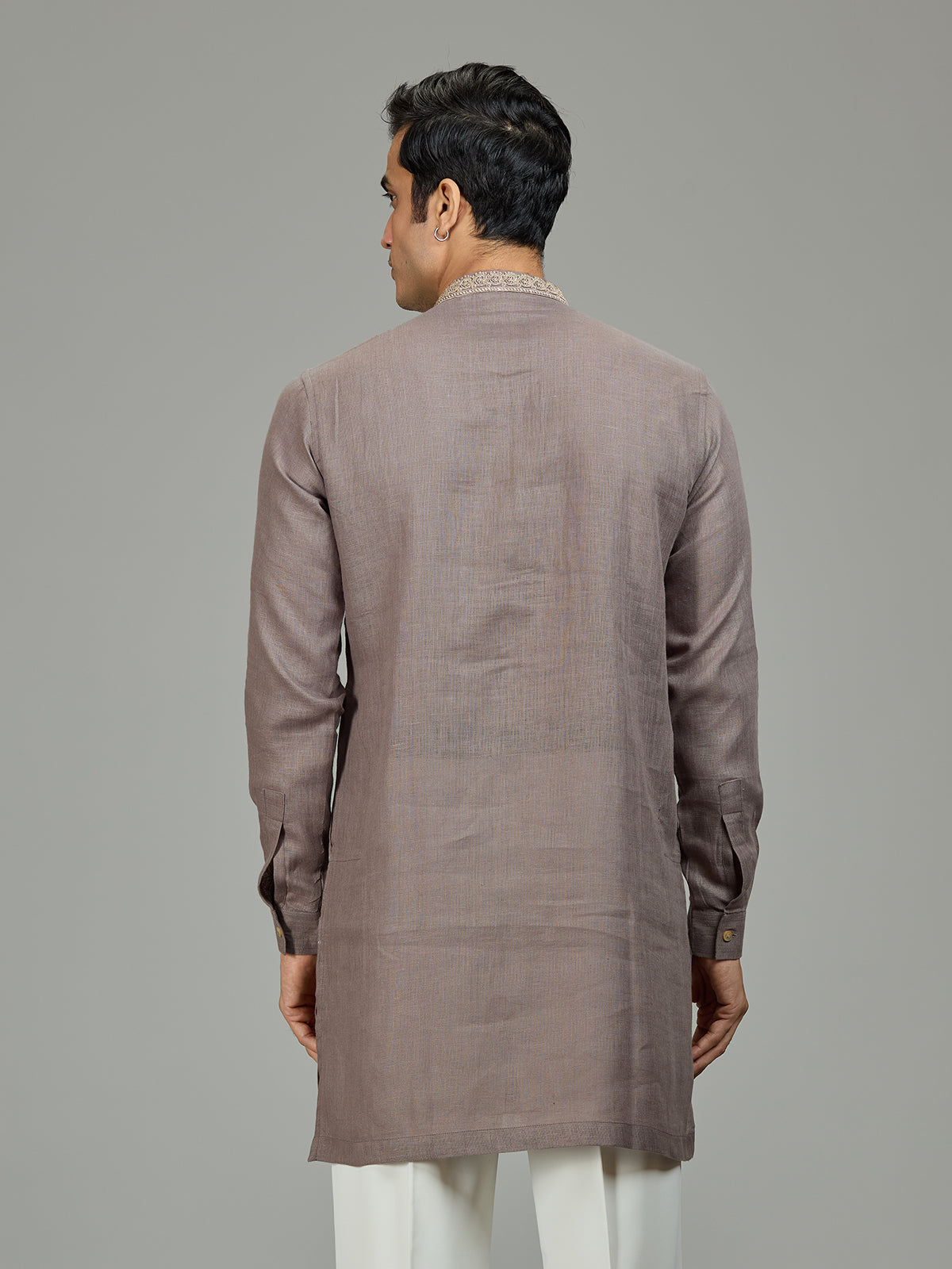Grey premium leaf motif linen men kurta